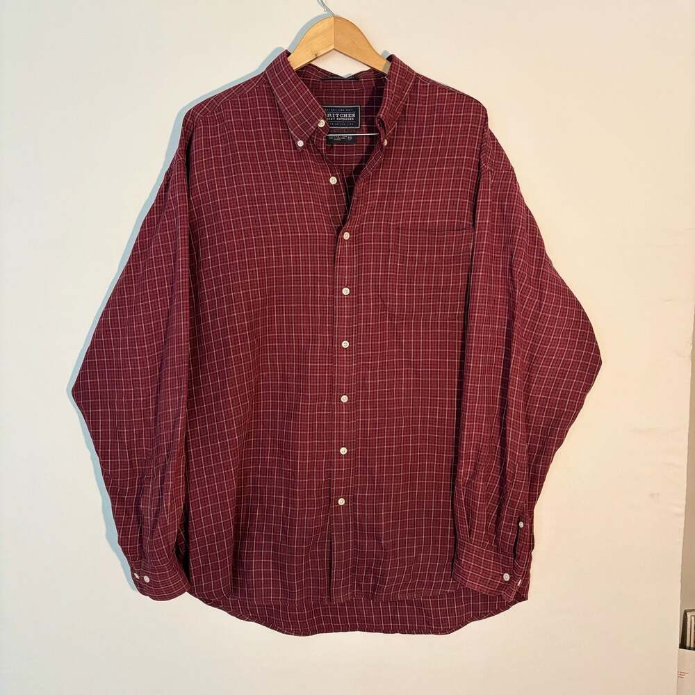 Britches Great Outdoors Red Plaid Fine Weave Twill Button Down Shirt XXL